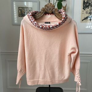 Wrangler Retro Cowl Neck Sweater Blanket Print Trim Peach Pink S